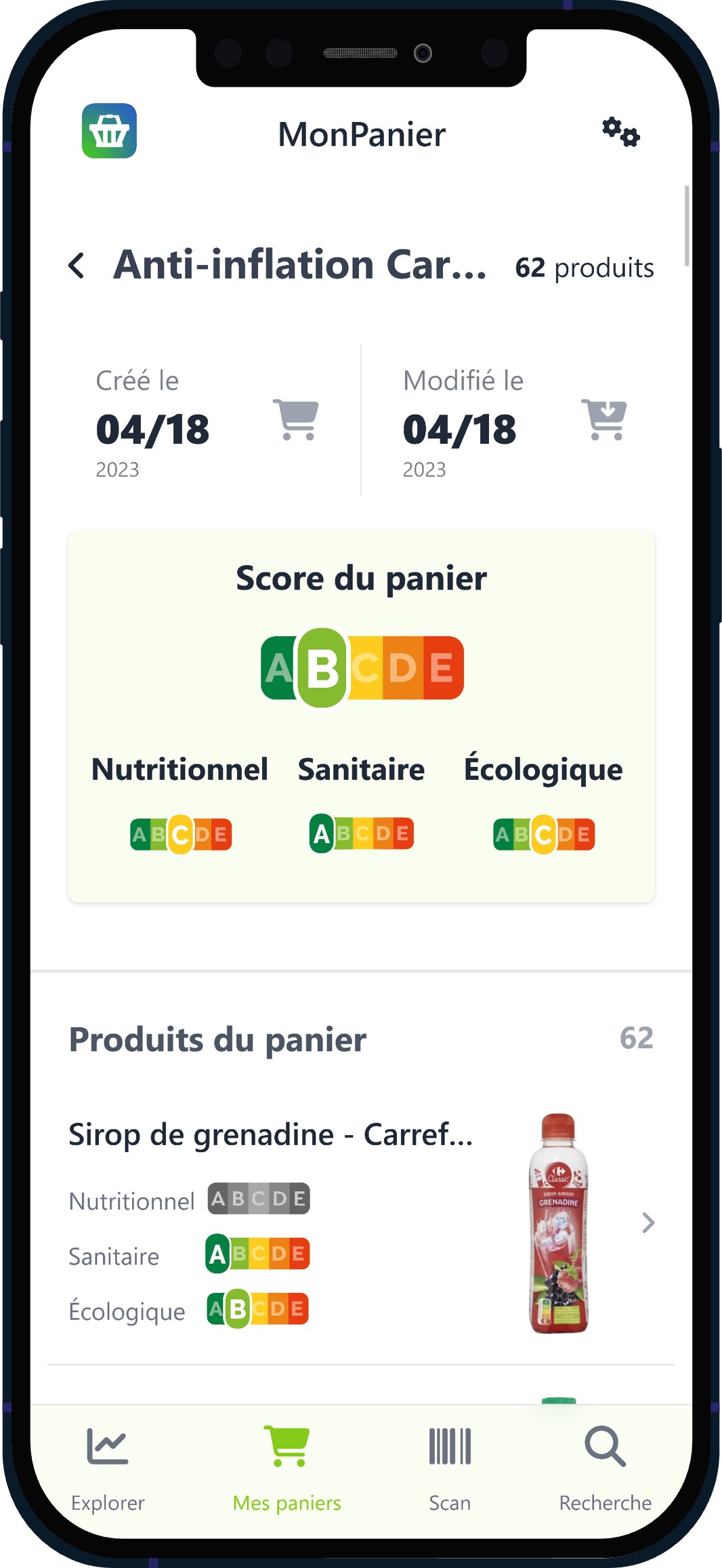 Détail d’un panier (i.e. anti-inflation)